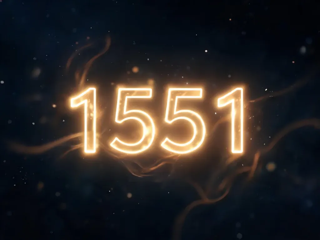 Lśniąca liczba 1551 na kosmicznym tle, symbolizująca mistyczne energie i znaczenie numerologiczne.